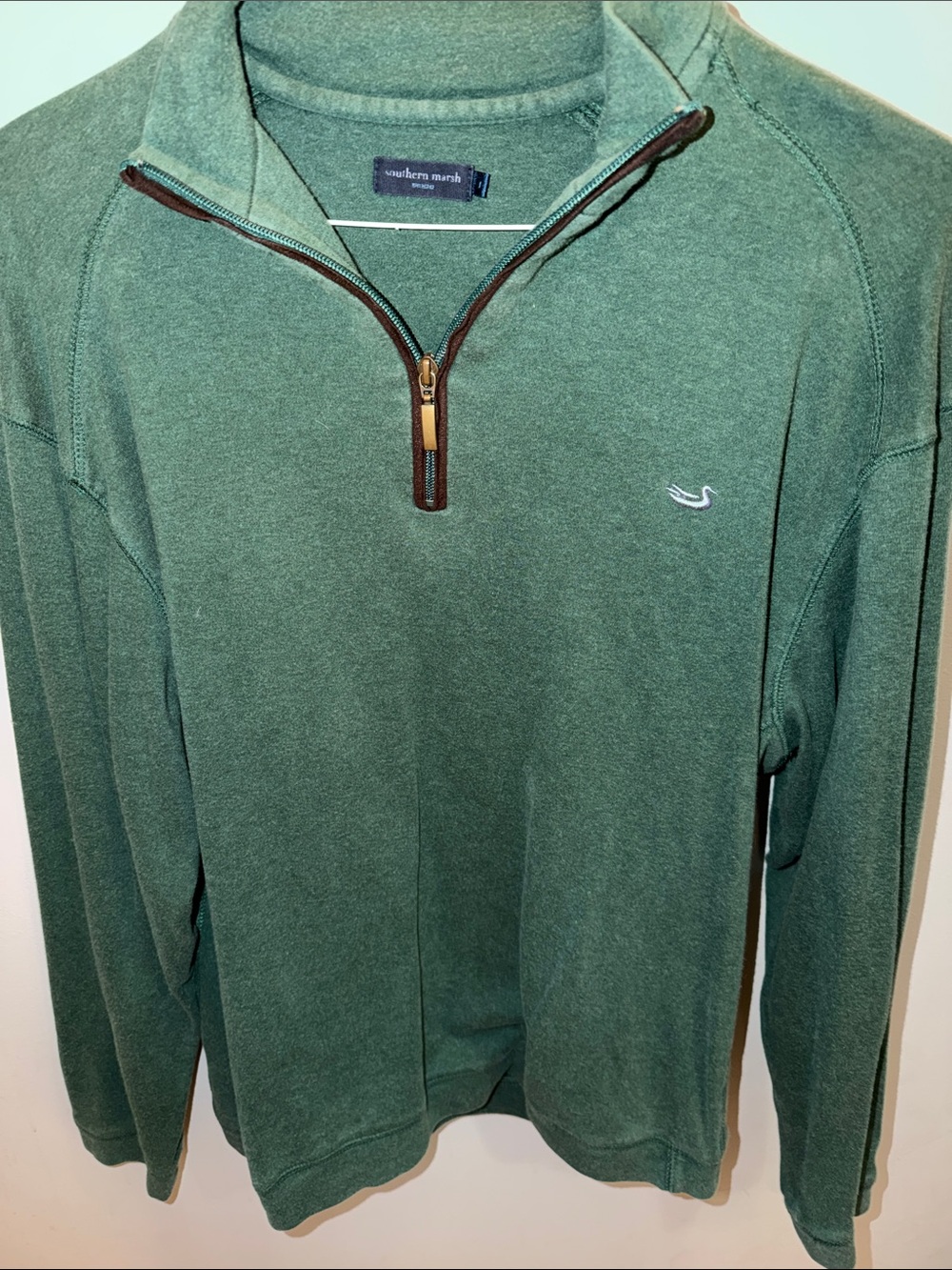 Southern Marsh Men's Forest Green Quarter-Zip Pullover with Contrast Trim